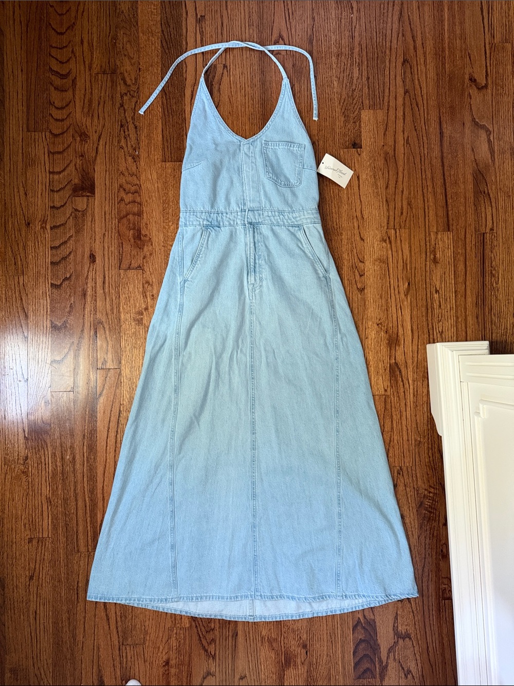 NWT- Universal Thread- Light Blue Denim Halter Maxi Dress